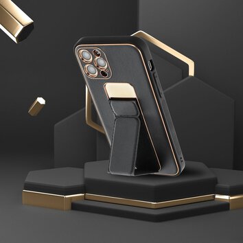 Futera LEATHER Case Kickstand do IPHONE 15 PLUS czarny