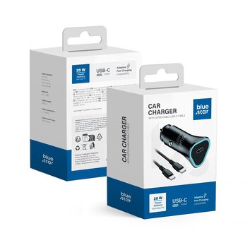 BLUE STAR adowarka samochodowa Typ C + kabel Typ C do Typ C PD QC3.0 AFC 3A 20W czarna