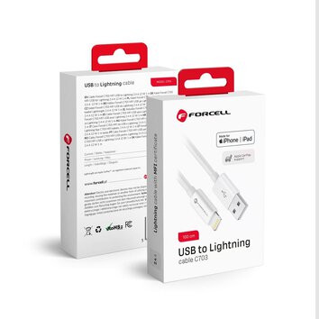 FORCELL kabel USB A do Lightning 8-pin MFi 2,4A/5V 12W C703 1m biay