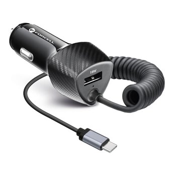 FORCELL CARBON ładowarka samochodowa USB QC 3.0 18W + kabel do Typ C 3.0 PD20W CC50-1AC czarny (Total 38W)