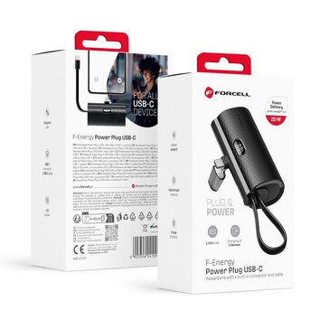 FORCELL F-ENERGY Power Plug F5K3 powerbank 5 000mAh z wbudowanym zczem Typ C PD 20W czarny
