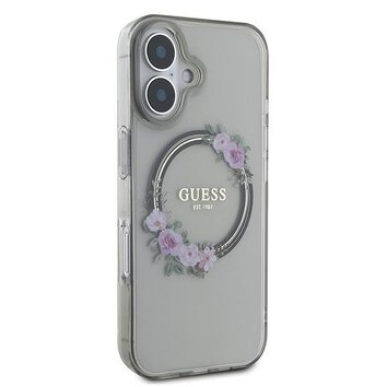 GUESS futerał do IPHONE 16 kompatybilny z MagSafe GUHMP16SHFWFCK (IML Flowers Wreath) czarny