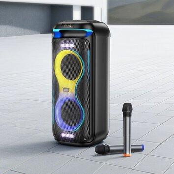 HOCO głośnik bluetooth + 2 x bezprzewodowe mikrofony HA13 Pro czarny