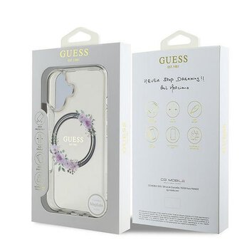 GUESS futerał do IPHONE 16 kompatybilny z MagSafe GUHMP16SHFWFCK (IML Flowers Wreath) czarny