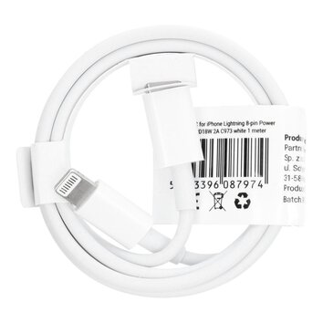 Kabel Typ C do iPhone Lightning 8-pin Power Delivery PD18W 2A C973 biały 1 metr