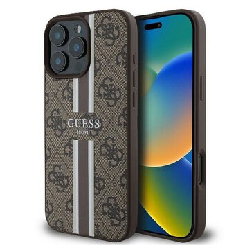 GUESS futerał do IPHONE 16 Pro kompatybilny z MagSafe GUHMP16LP4RPSW (4G Printed Stripes) brązowy