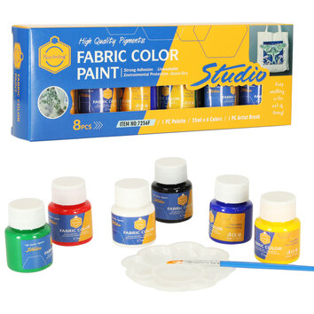 Farby do tkanin ubrań butów barwniki do malowania odzieży zestaw 6 kolorów x 25ml + pędzel paletka malarska