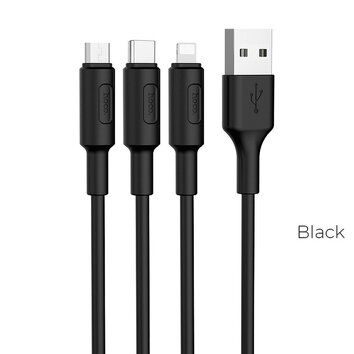 HOCO kabel USB 3w1 do iPhone Lightning 8-pin + Micro + Typ C Soarer X25 1 metr czarny