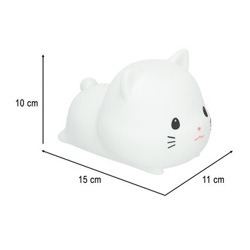 Lampka nocna dla dzieci silikonowa USB biała  kotek leżący