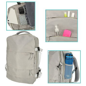Plecak podróżny do samolotu bagaż podręczny 45 x 16 x 28 cm kabel USB wodoodporny szary