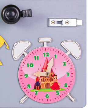 Tablica manipulacyjna drewniana różowy zegar 50x37,5cm