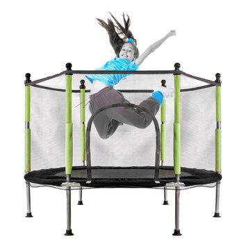 Trampolina do domu ogrodu dla dzieci siatka piłki 140cm 55inch zielona