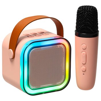 Zestaw do karaoke mikrofon + głośnik przenośny BLUETOOTH USB LED różowy Zestaw do karaoke mikrofon + głośnik przenośny BLUETOOTH USB LED różowy